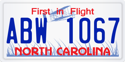 NC license plate ABW1067