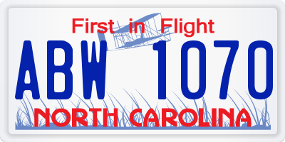 NC license plate ABW1070