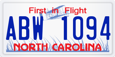 NC license plate ABW1094