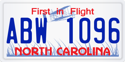 NC license plate ABW1096