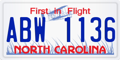 NC license plate ABW1136