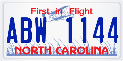 NC license plate ABW1144