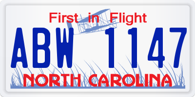 NC license plate ABW1147
