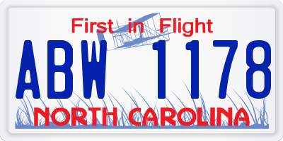 NC license plate ABW1178
