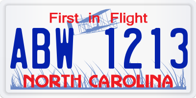 NC license plate ABW1213