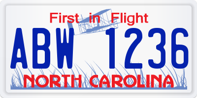 NC license plate ABW1236