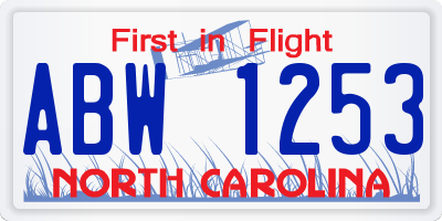 NC license plate ABW1253