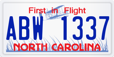 NC license plate ABW1337