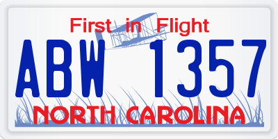 NC license plate ABW1357