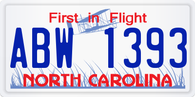 NC license plate ABW1393