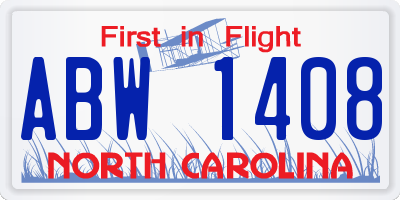 NC license plate ABW1408