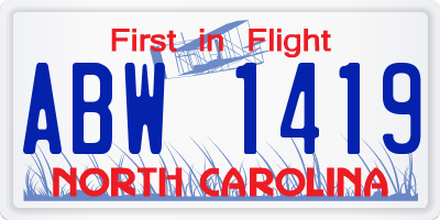 NC license plate ABW1419