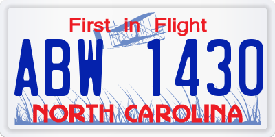 NC license plate ABW1430
