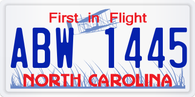 NC license plate ABW1445