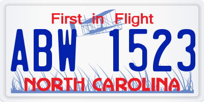 NC license plate ABW1523