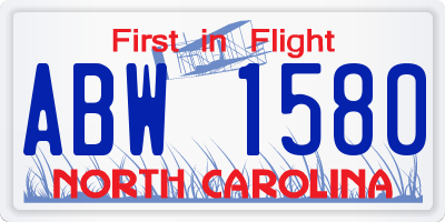 NC license plate ABW1580