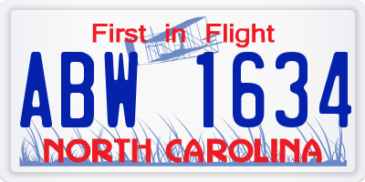NC license plate ABW1634