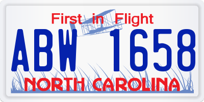 NC license plate ABW1658