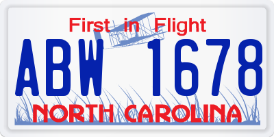 NC license plate ABW1678