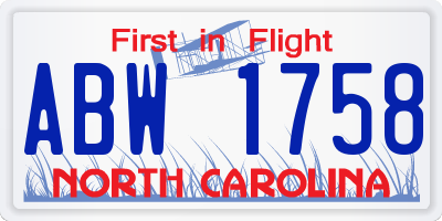 NC license plate ABW1758