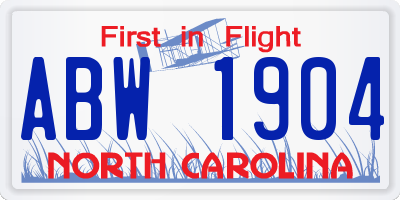 NC license plate ABW1904