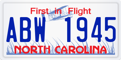 NC license plate ABW1945