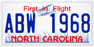 NC license plate ABW1968