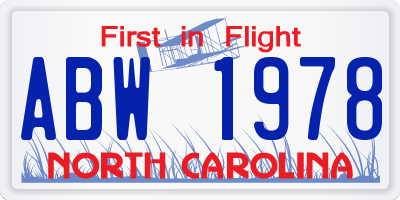NC license plate ABW1978