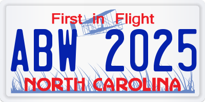 NC license plate ABW2025