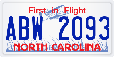 NC license plate ABW2093