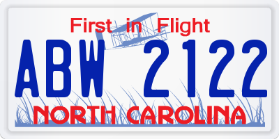 NC license plate ABW2122