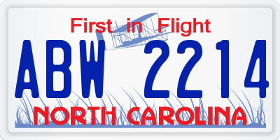 NC license plate ABW2214