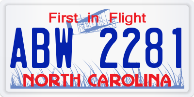 NC license plate ABW2281