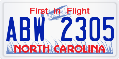 NC license plate ABW2305