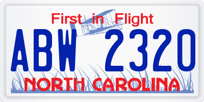 NC license plate ABW2320