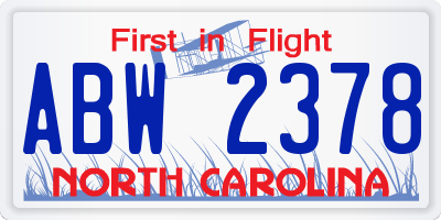 NC license plate ABW2378