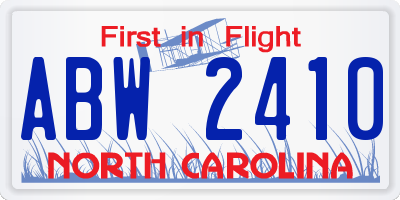 NC license plate ABW2410