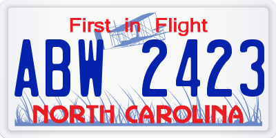NC license plate ABW2423
