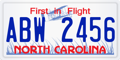 NC license plate ABW2456