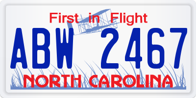 NC license plate ABW2467