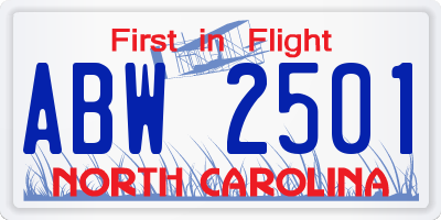 NC license plate ABW2501