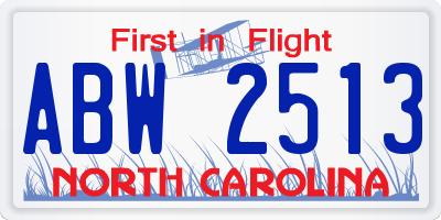 NC license plate ABW2513