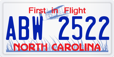 NC license plate ABW2522