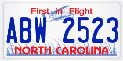 NC license plate ABW2523