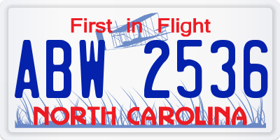 NC license plate ABW2536