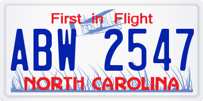 NC license plate ABW2547