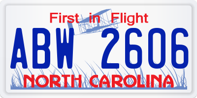 NC license plate ABW2606