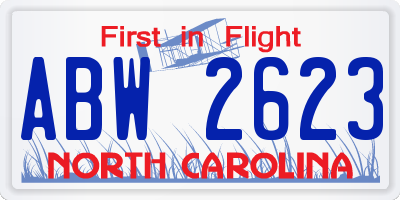 NC license plate ABW2623
