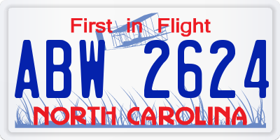 NC license plate ABW2624
