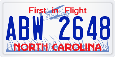 NC license plate ABW2648